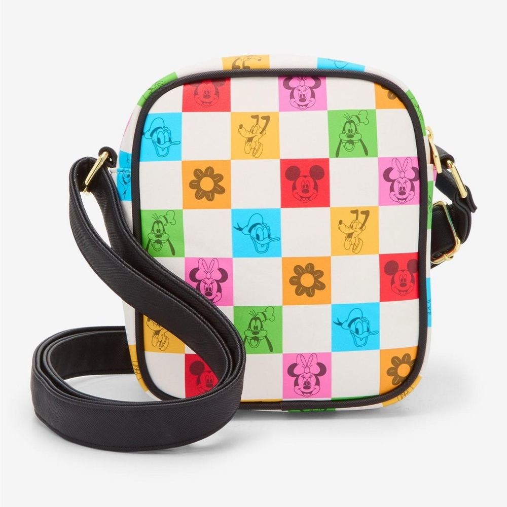 Loungefly Disney Mickey Mouse & Friends Floral Checkered Crossbody Bag NWT - Picture 3 of 9